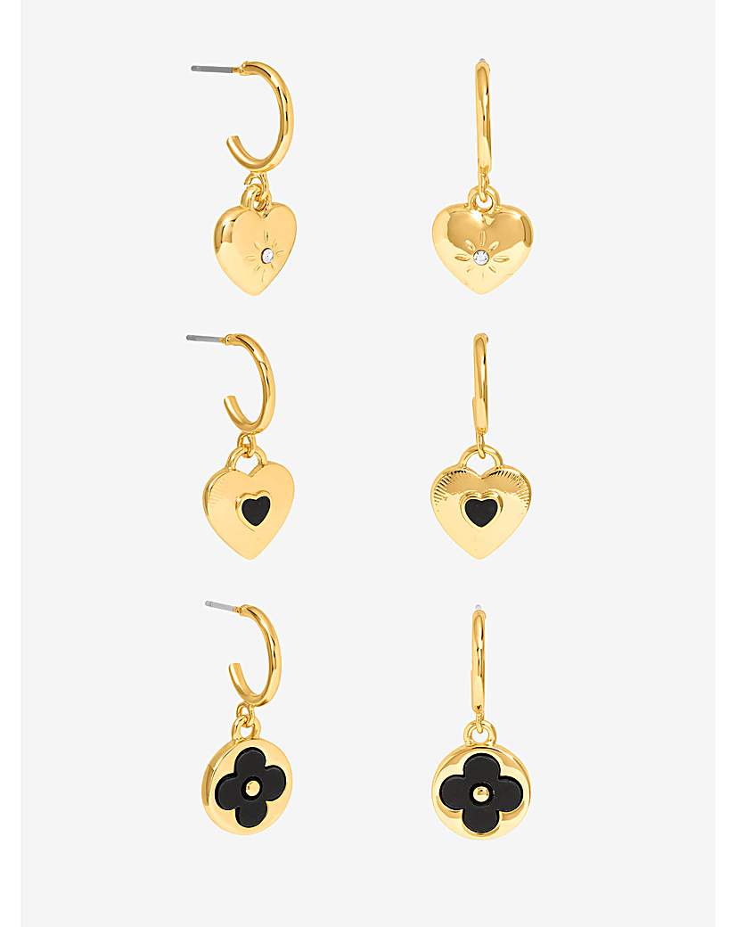 New In - Gold Heart & Clover Huggie Earrings