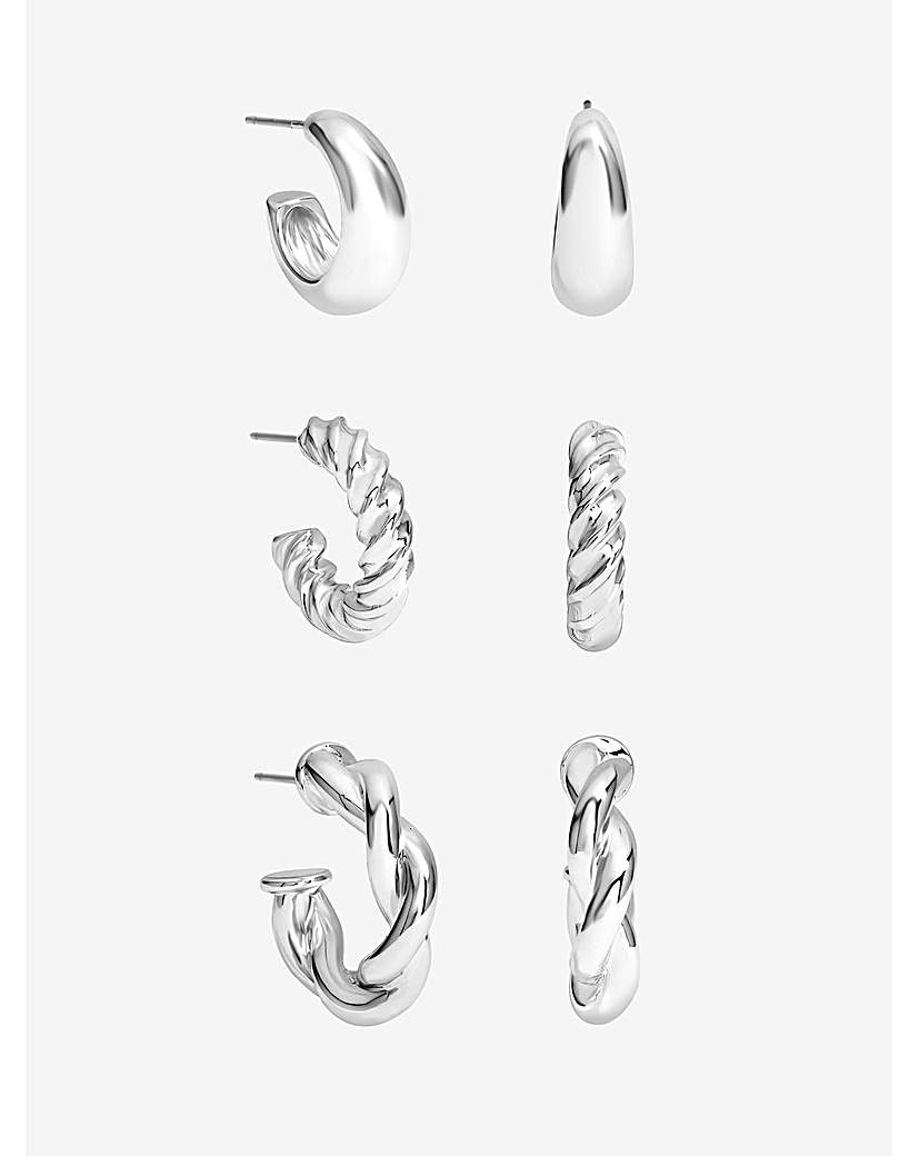 New In - Silver Polished Twist Hoops - Pack of 3