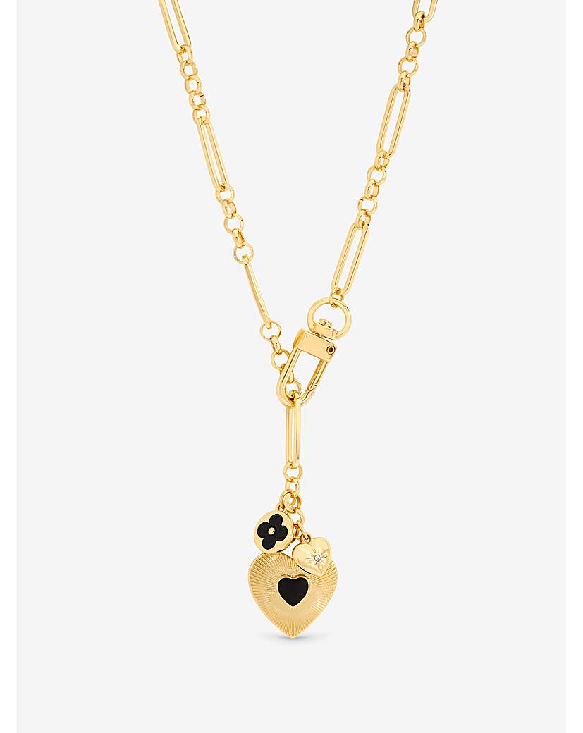 New In - Gold Polished & Jet Heart Charm Necklace