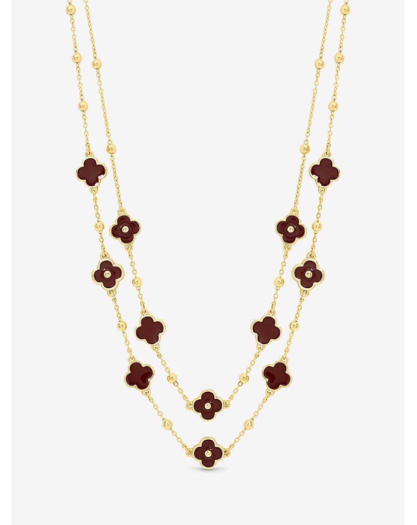 New In - Gold & Burgundy Clover 2 Row Necklace