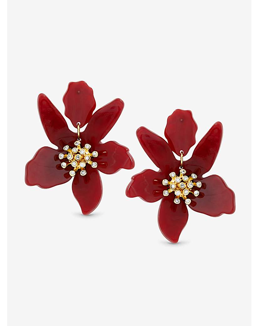 New In - Burgundy Flower Statement Drop Earrings
