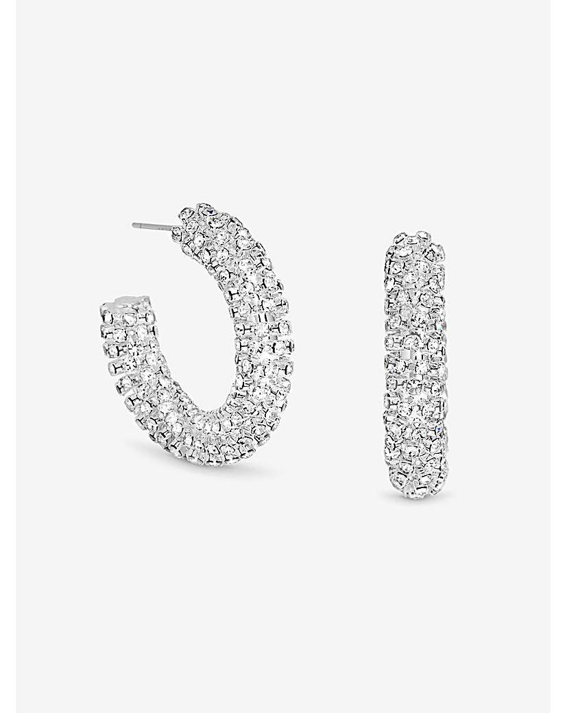 Silver Crystal Chubby Hoop Earrings