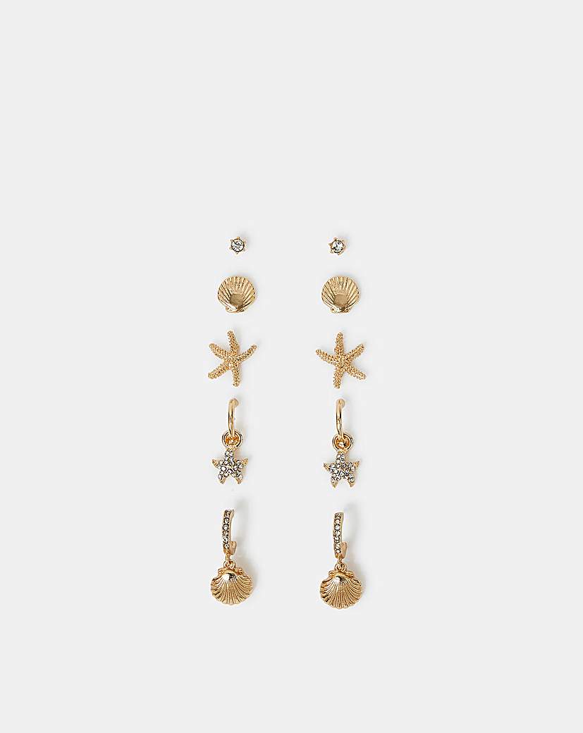 New In - Accessorize 5-Pk Beach Earrings Gold