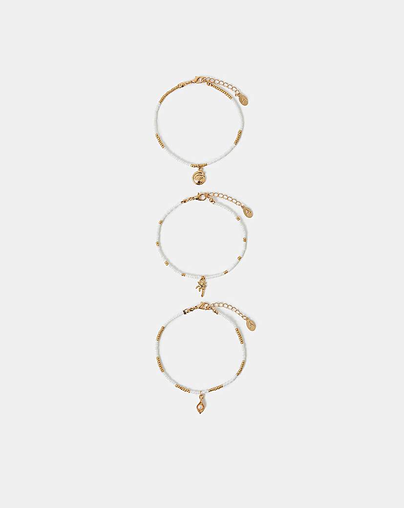 New In - Accessorize 3-Pk Beaded Charm Anklets