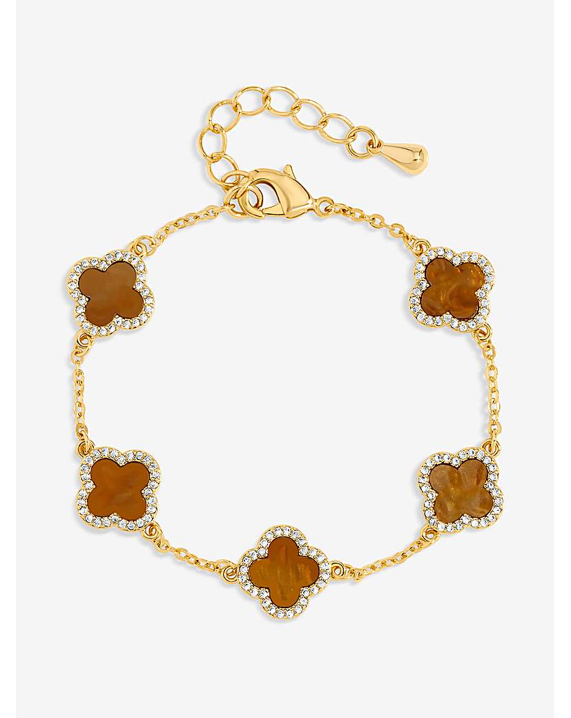 New In - Gold Plated Tigers Eye Clover Bracelet
