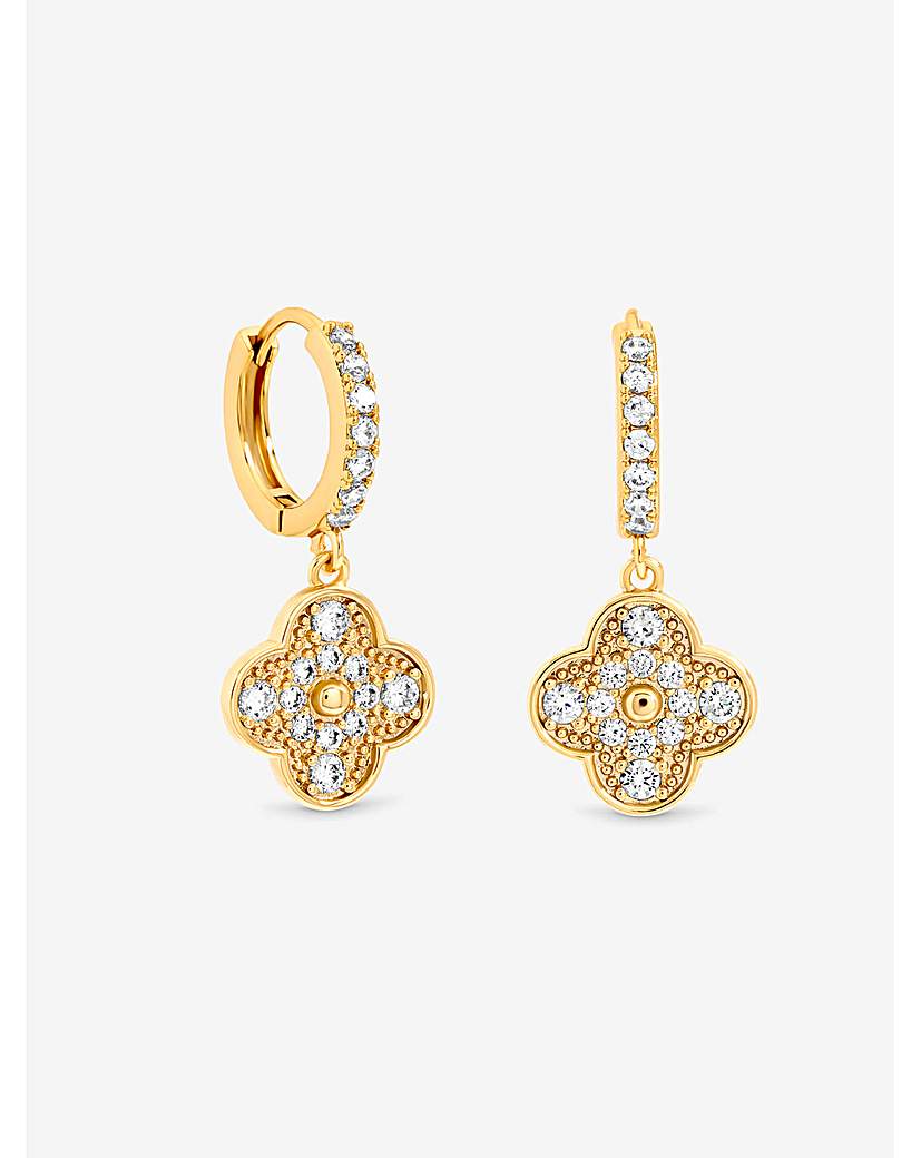 New In - Gold Plated Pave Clover Earrings