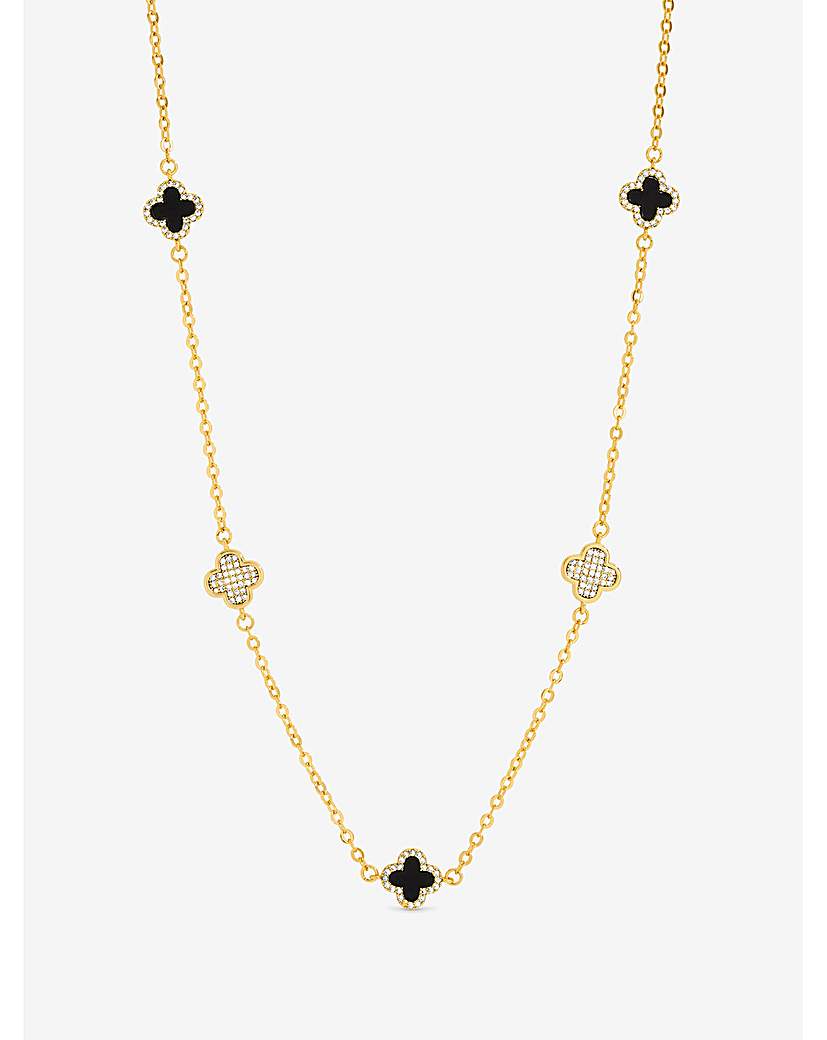 New In - Gold Plated Pave and Jet Clover Necklace