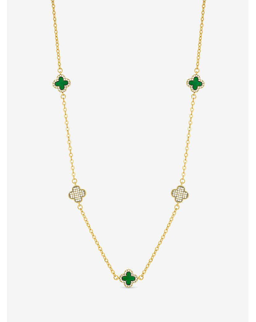 New In - Gold Pave and Malachite Clover Necklace
