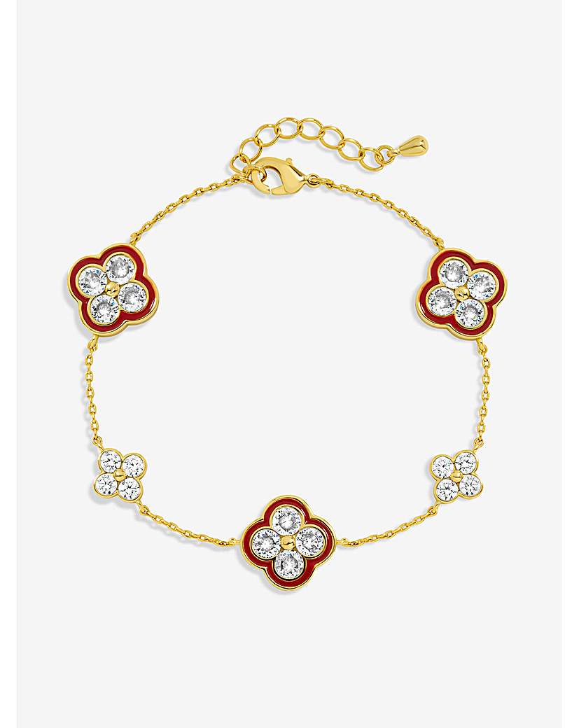 New In - 14K Gold Plated Pave Red Clover Bracelet