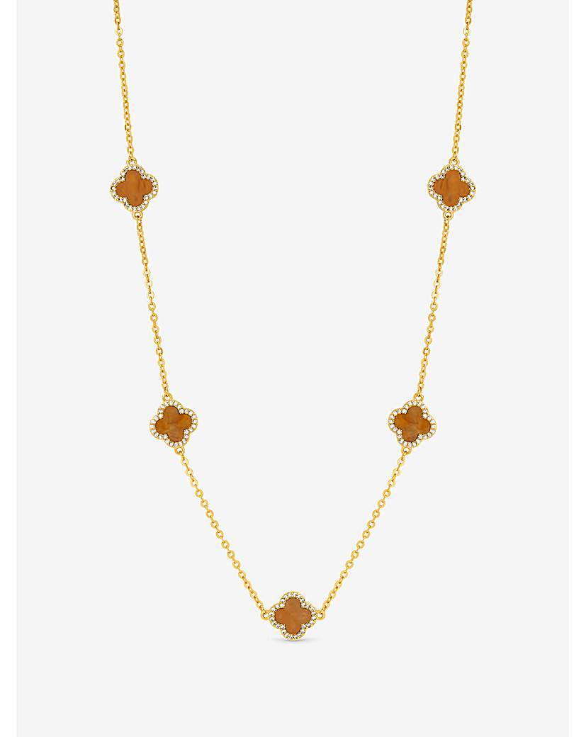 New In - Gold Plated Tigers Eye Clover Necklace