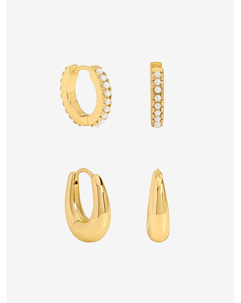 New In - Gold Polished Pearl Hoops - Pack of 2