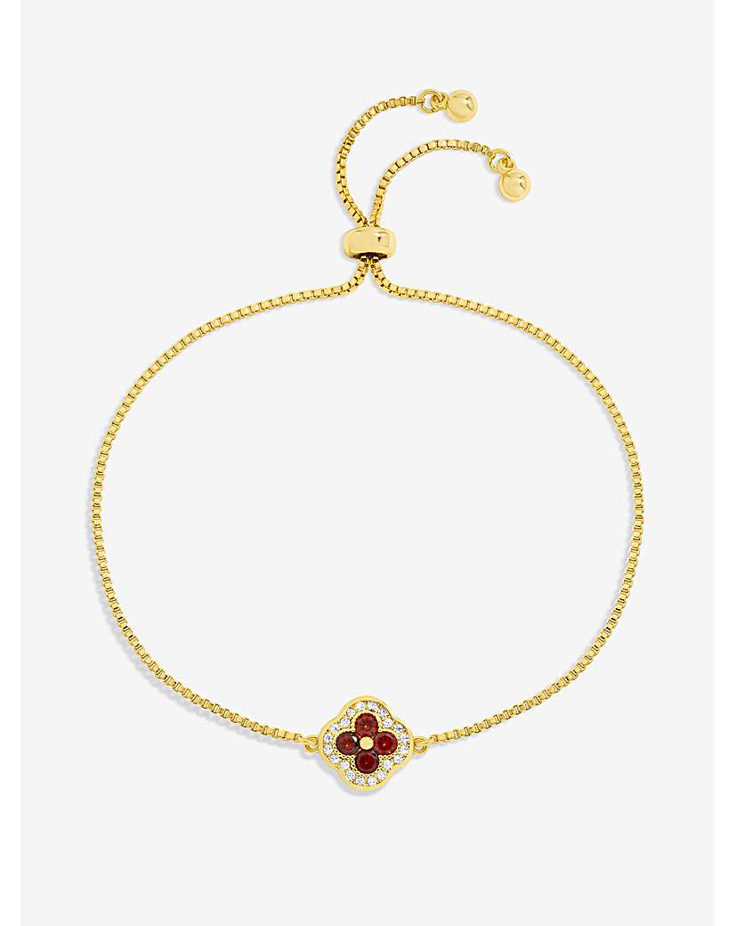 New In - 14K Gold Plated Ruby Clover Bracelet