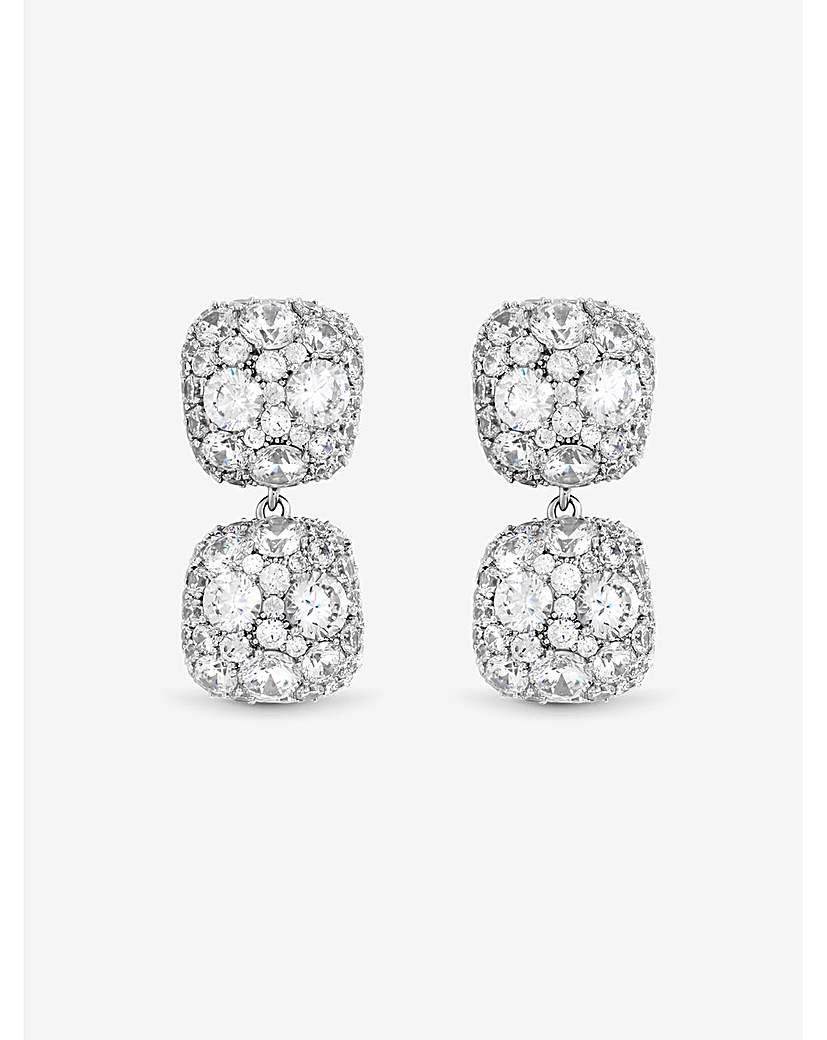 New In - Rhodium Plated Pave Square Earrings