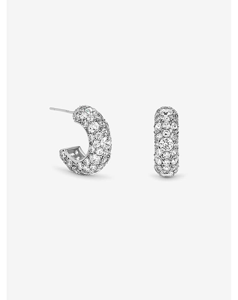 New In - Rhodium Plated Pave Chubby Hoops