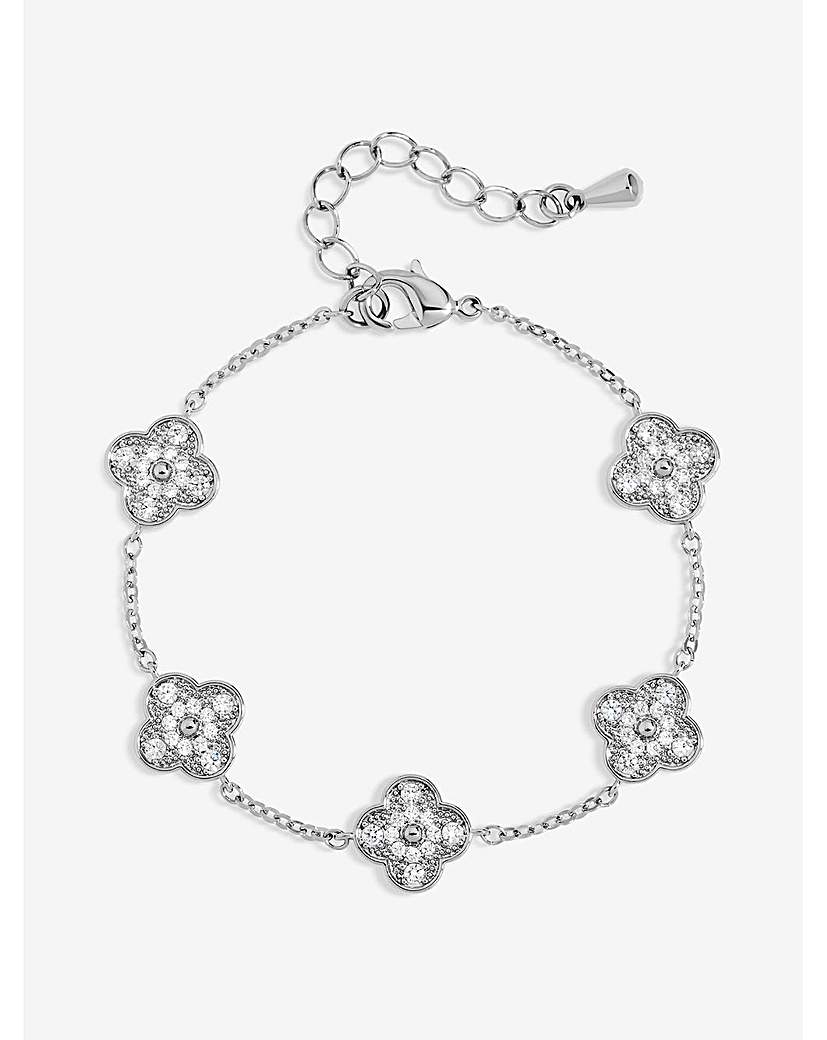 New In - Rhodium Plated and Pave Clover Bracelet