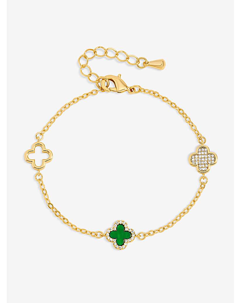 New In - Gold Pave and Malachite Clover Bracelet