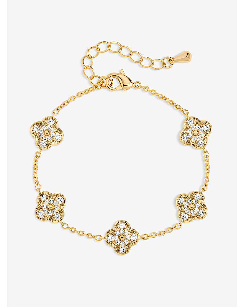 New In - Gold Plated Pave Clover Bracelet