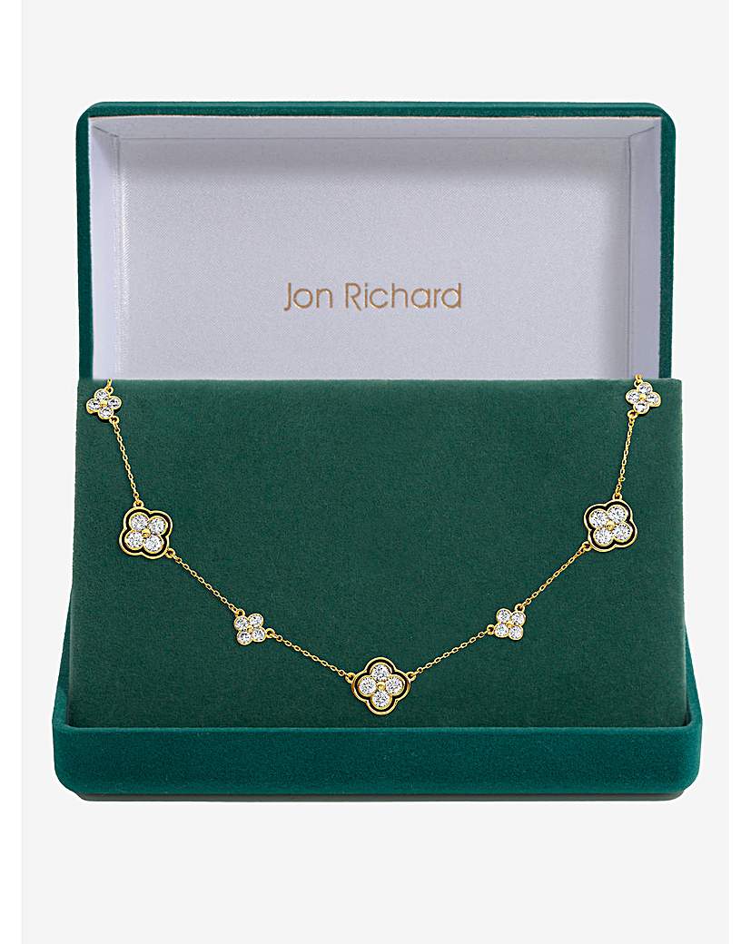 New In - 14K Gold Plated Crystal Clover Necklace