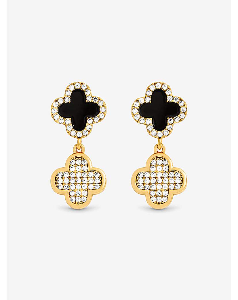 New In - Gold Pave and Jet Clover Earrings