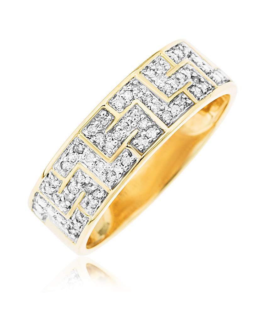 9ct Gold Diamond Greek Key Ring