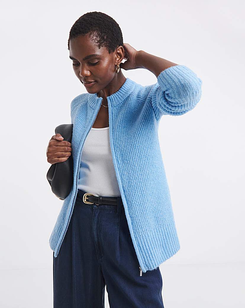 SPONGE ZIP THROUGH POCKET CARDIGAN