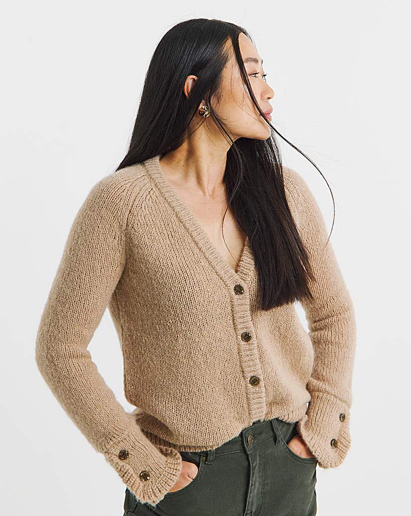 FRILL SLEEVE FLUFFY YARN CARDIGAN