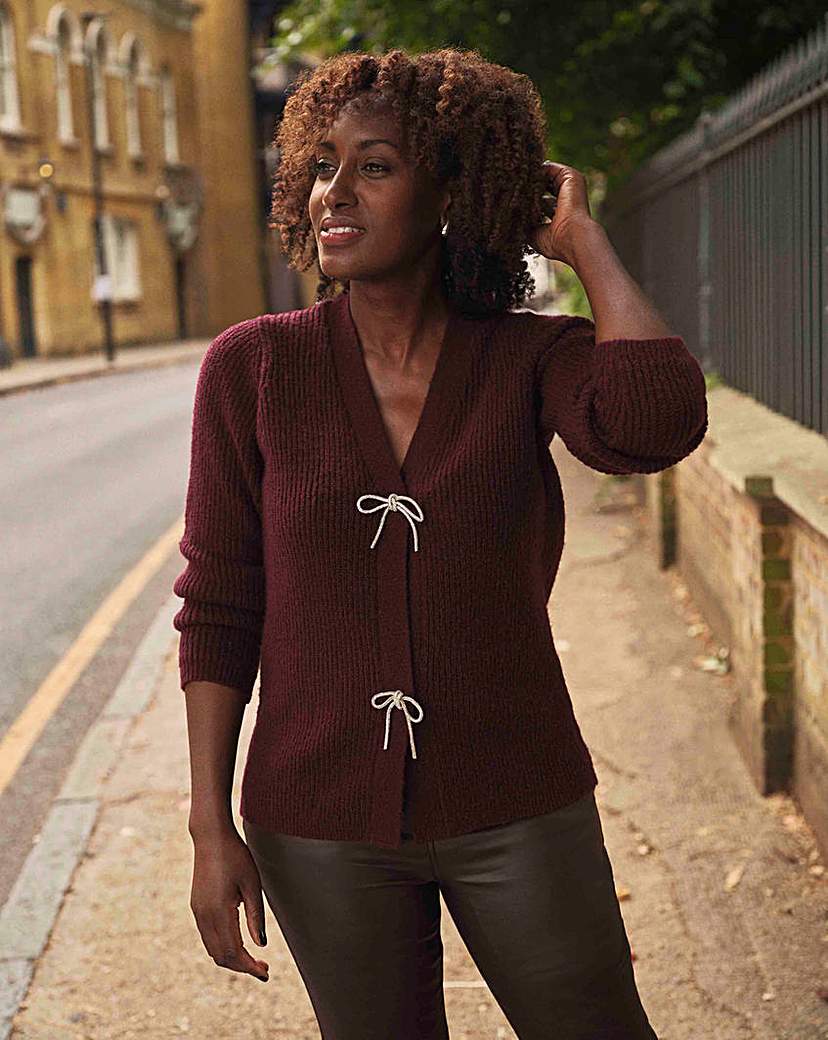 New In - BOW BUTTON LONG SLEEVE CARDIGAN