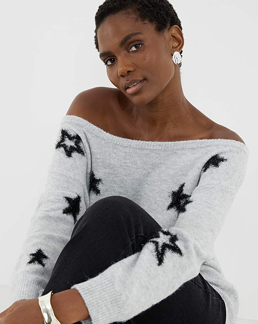 New In - Off The Shoulder Tinsel Star Tunic