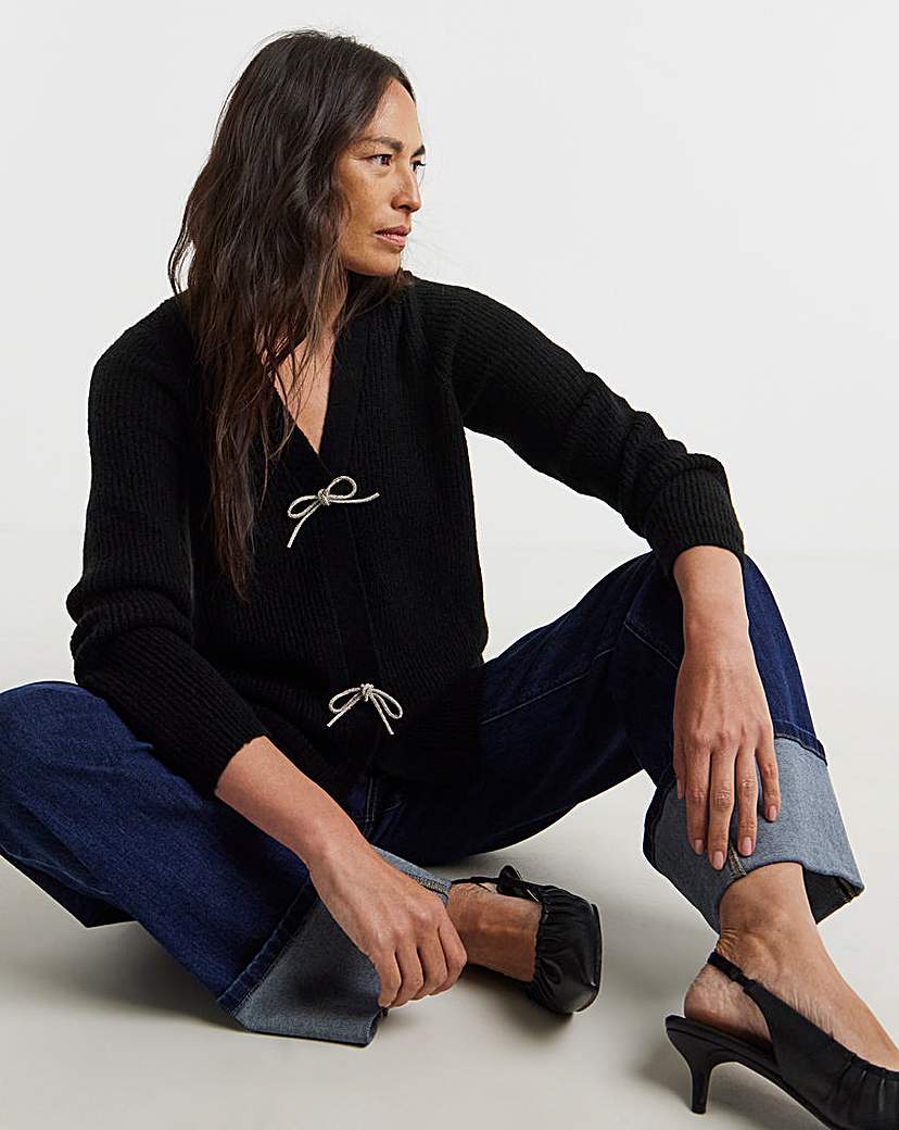 New In - BOW BUTTON LONG SLEEVE CARDIGAN