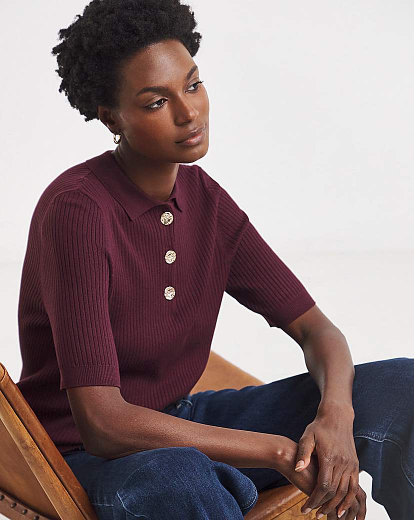 Ribbed Henley Collar Jumper Wine JD Williams …