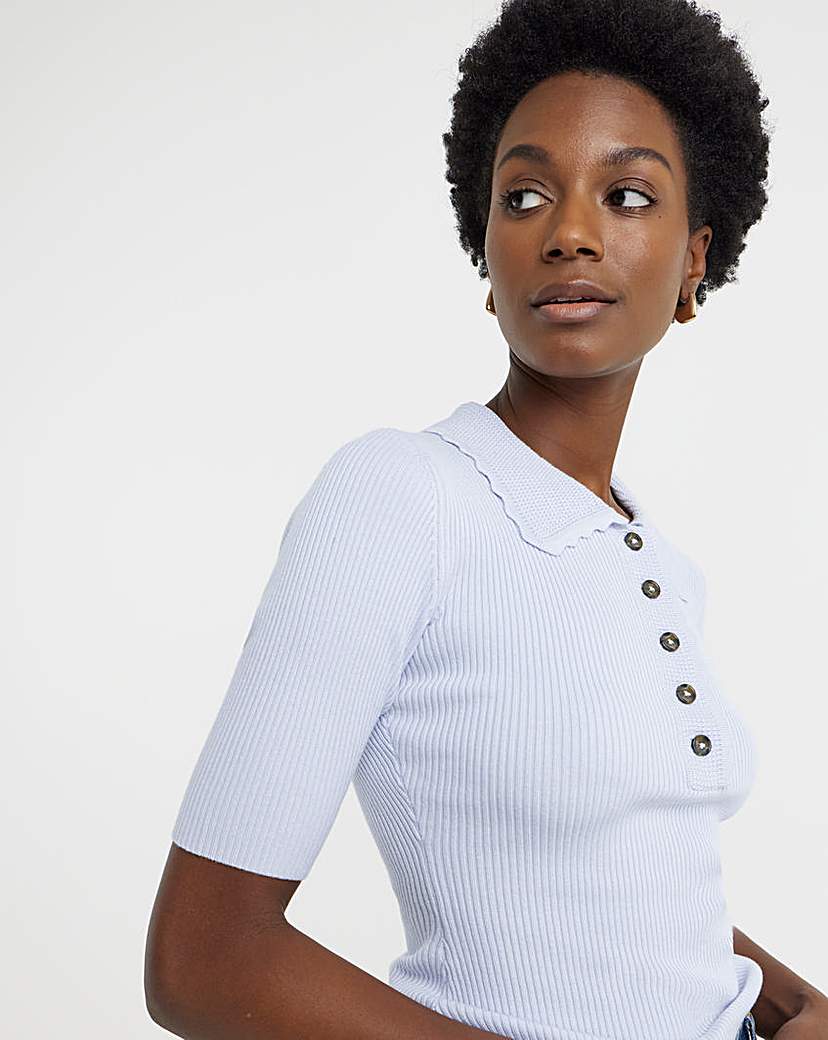 Ribbed Knit Polo Jumper Blue JD Williams …