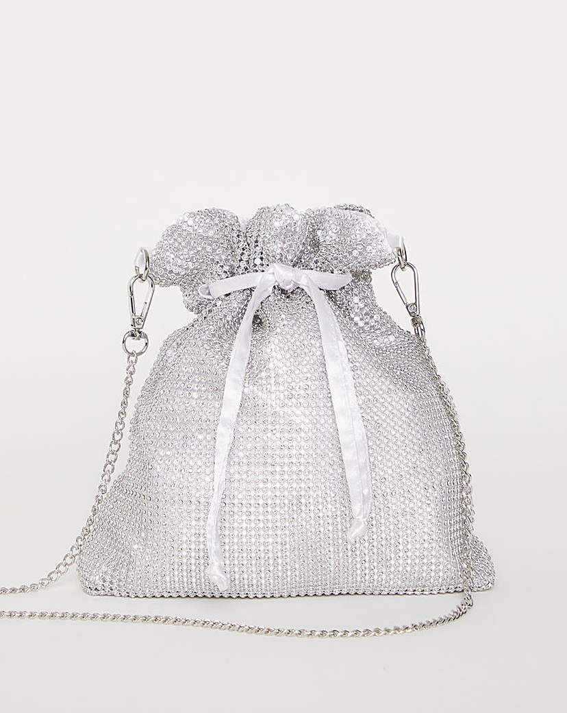 Silver Diamante Pouch Bag
