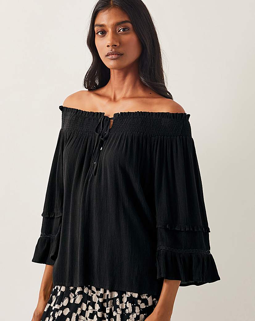 Monsoon Ava Off-The-Shoulder Smock Top - Black