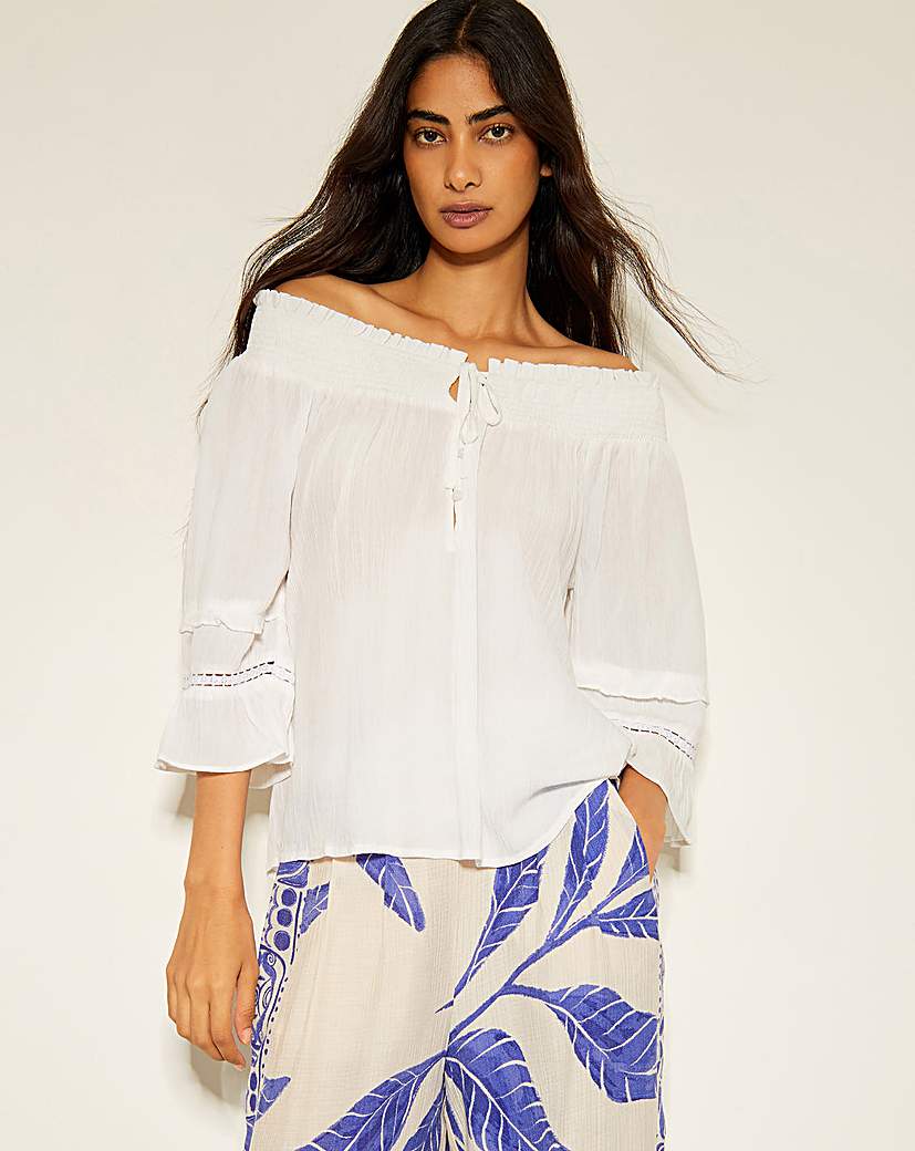 Monsoon Ava Off-The-Shoulder Smock Top - White