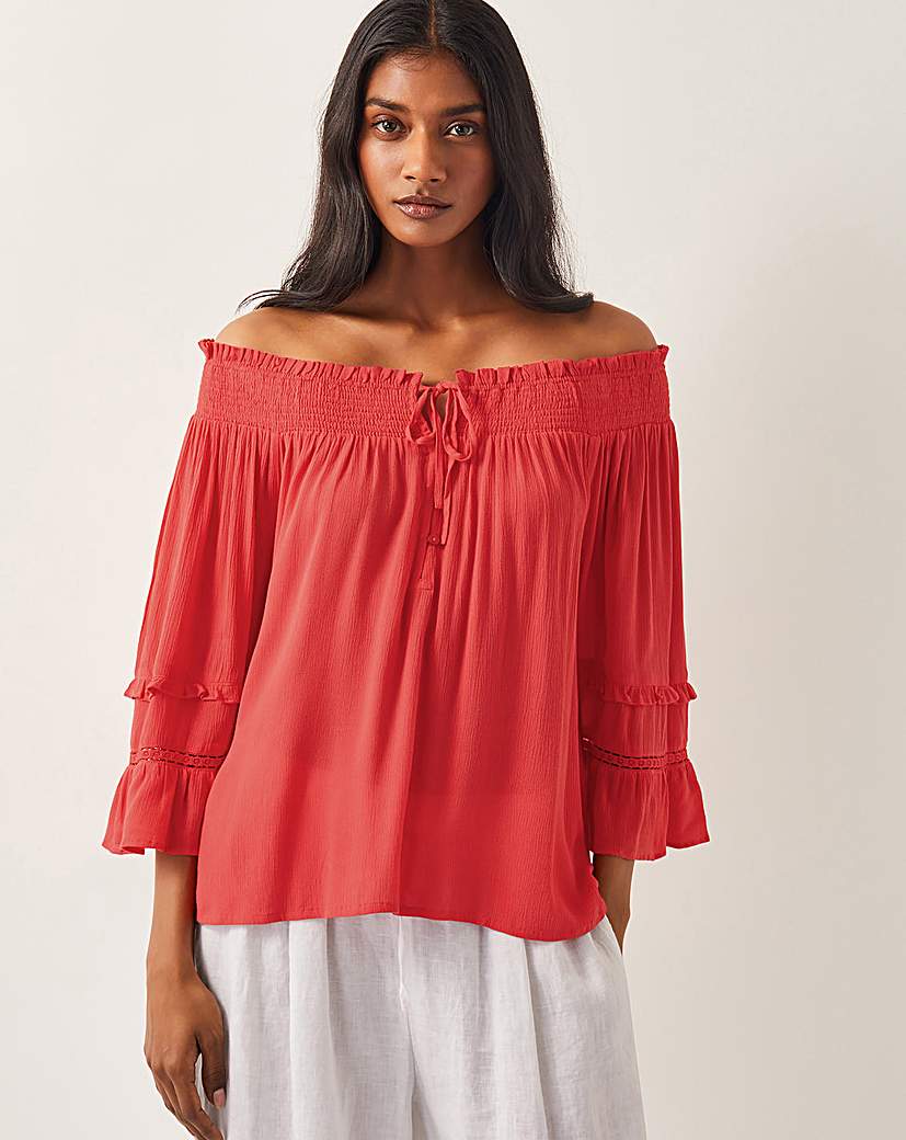 Monsoon Ava Off-The-Shoulder Smock Top - Pink