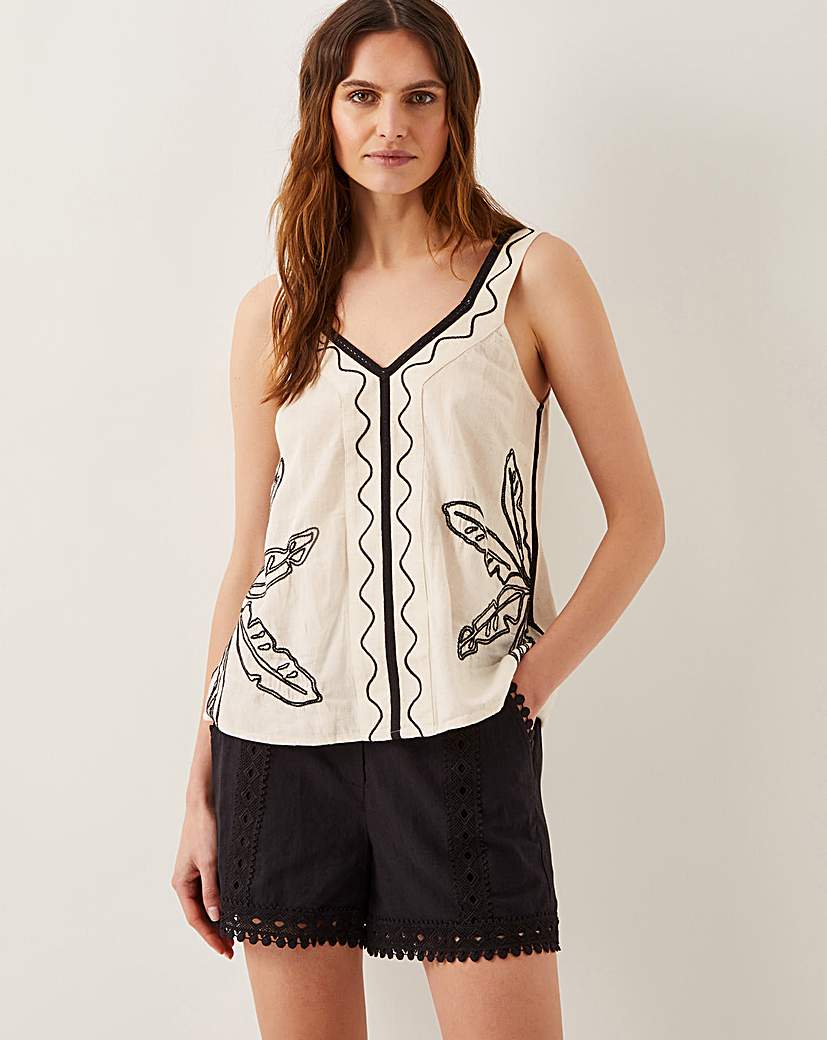 New In - Monsoon Hope Leaf Embroidered Cami Top