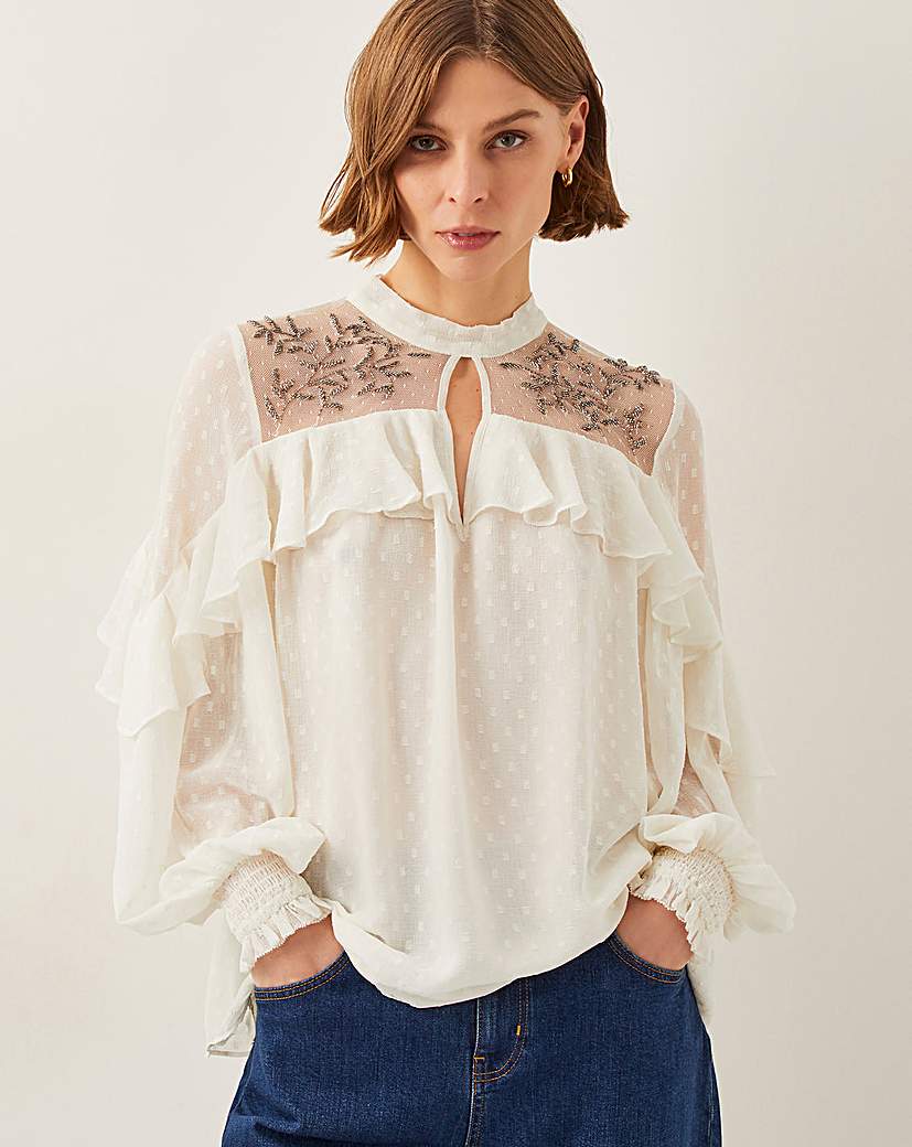 Monsoon Debbie Polka Dot Ruffle Blouse