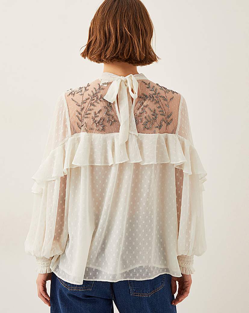 Monsoon Debbie Polka Dot Ruffle Blouse