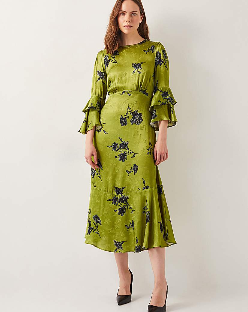 Monsoon Pelia Satin Ruffle Midi Dress