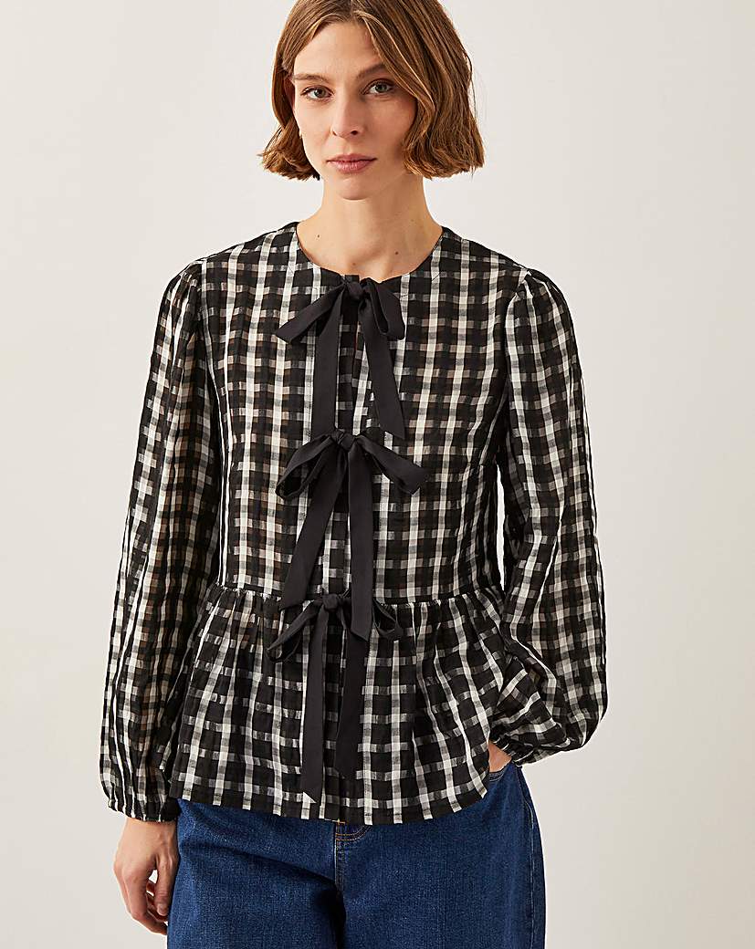 Monsoon Violet Bow Check Blouse