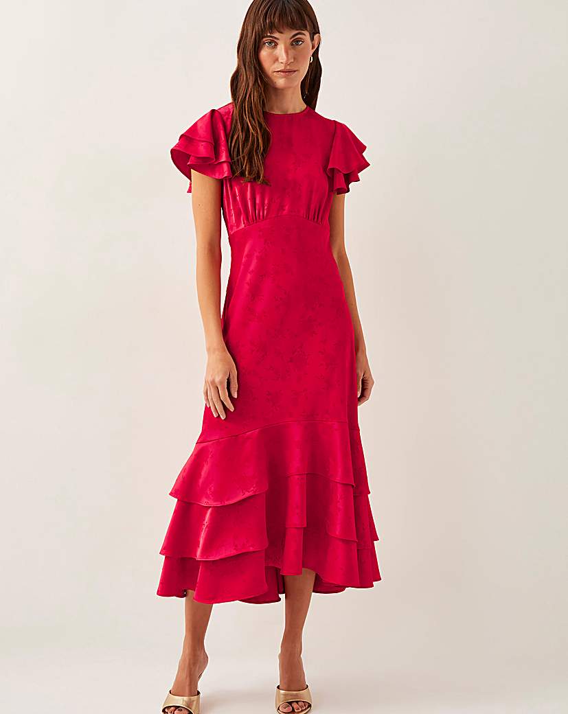 New In - Monsoon Ester Satin Ruffle Midi Dress