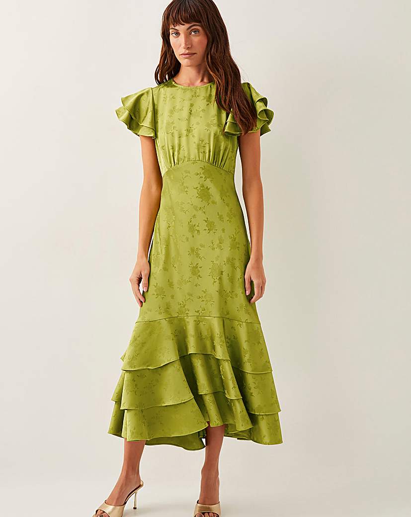Monsoon Ester Satin Ruffle Midi Dress