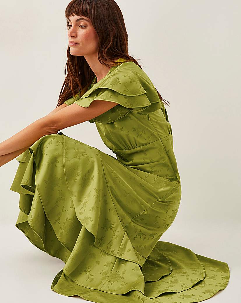 Monsoon Ester Satin Ruffle Midi Dress