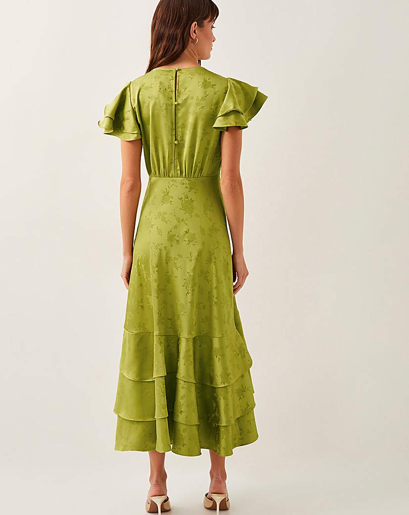 Monsoon Ester Satin Ruffle Midi Dress