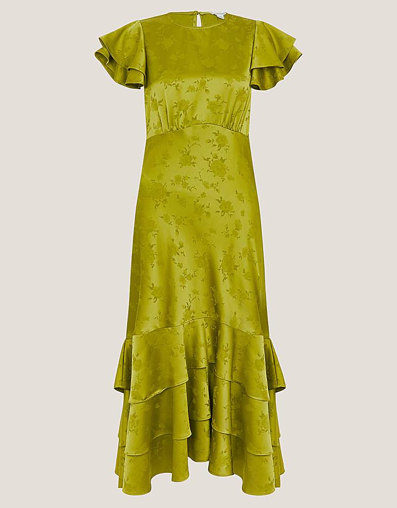 Monsoon Ester Satin Ruffle Midi Dress