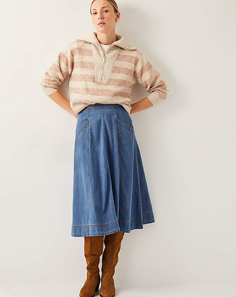 New In - Monsoon Harper Seamed Denim Midi Skirt