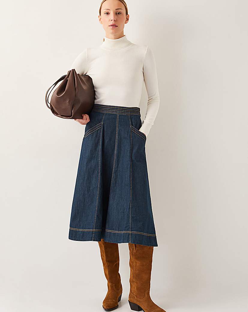 New In - Monsoon Harper Seamed Denim Midi Skirt