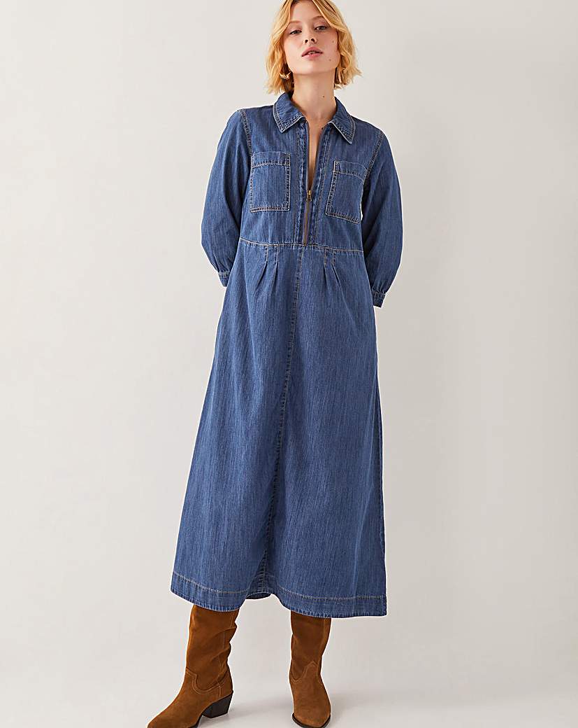 New In - Monsoon Bonnie Zip Denim Shirt Dress