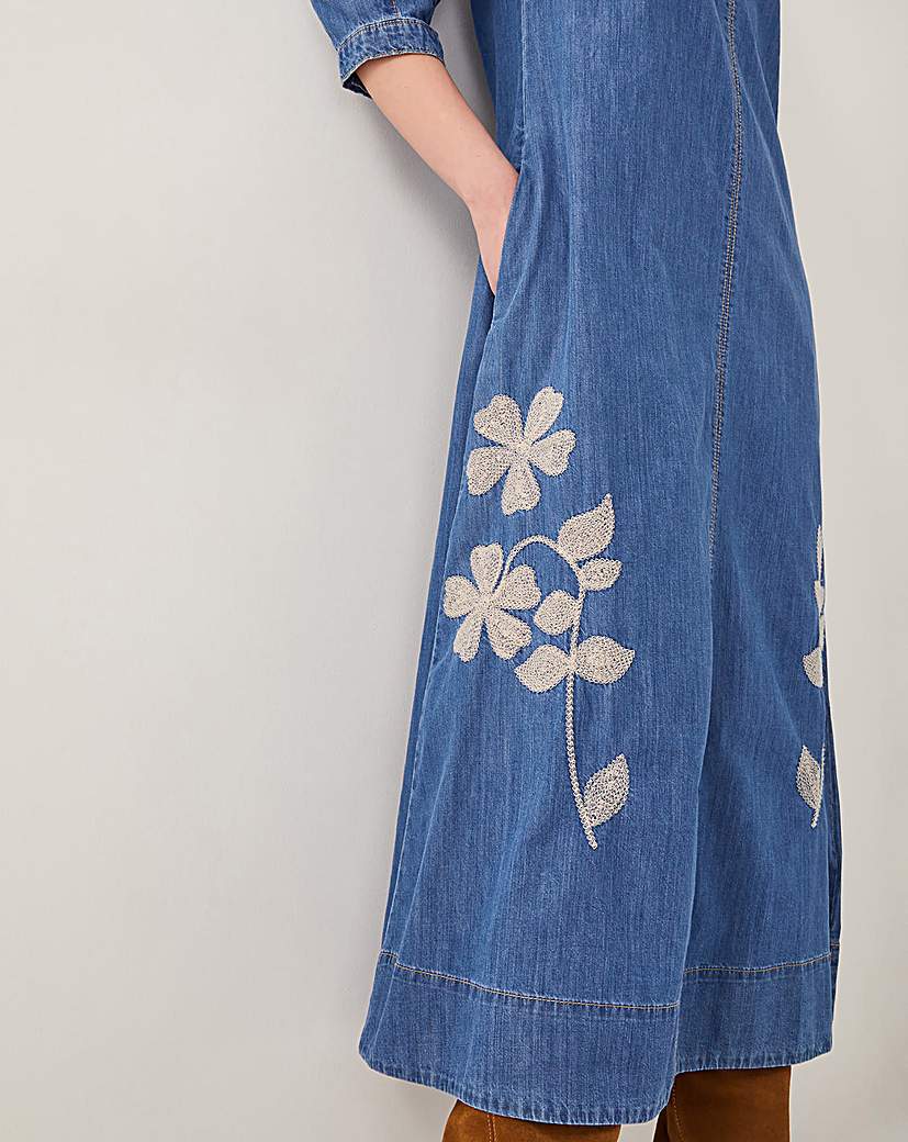 Monsoon Fallon Floral Denim Midi Dress