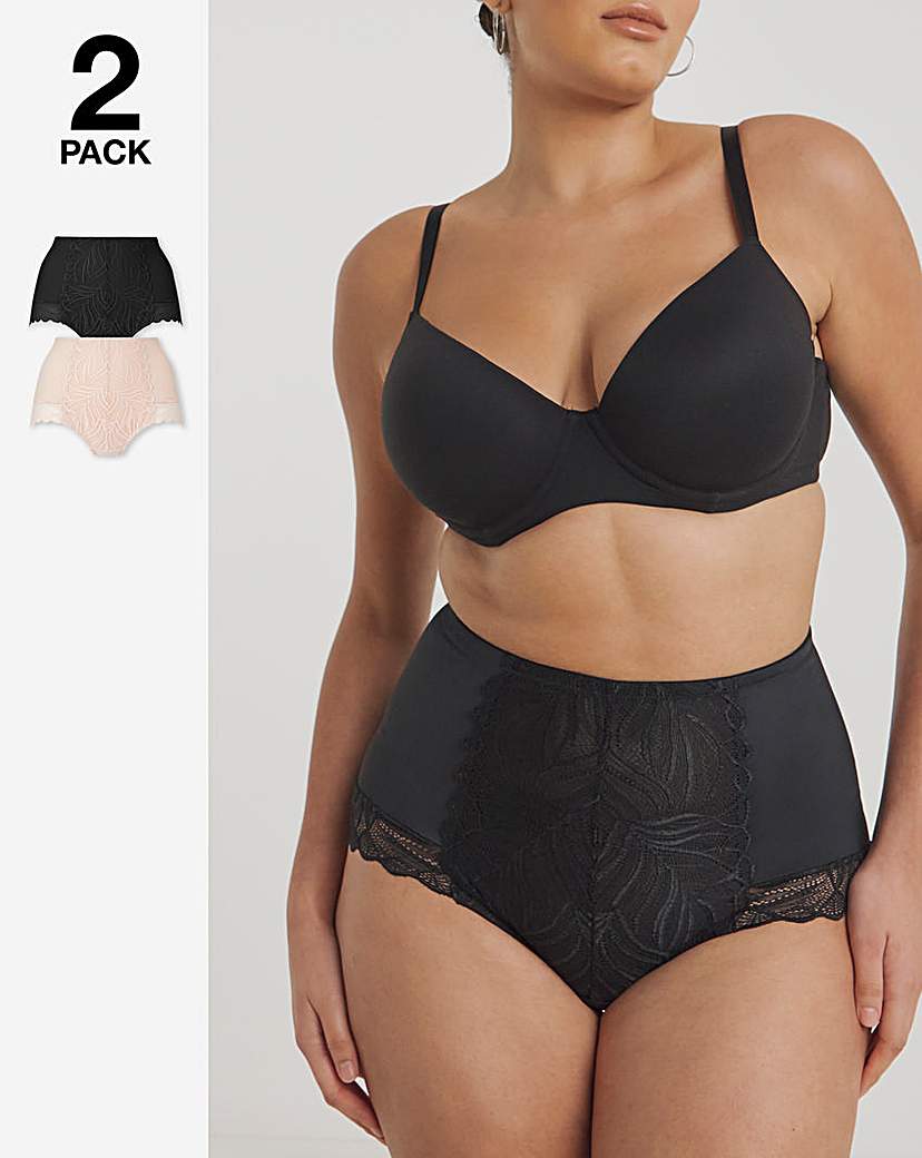MAGISCULPT Plus Size 2 Pack Firm Control Briefs In Blush/black | UK Size 22 Women's